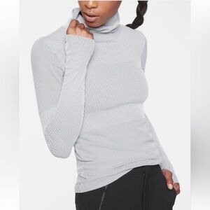 Athleta Light Gray Ribbed Turtleneck Long Sleeve Top